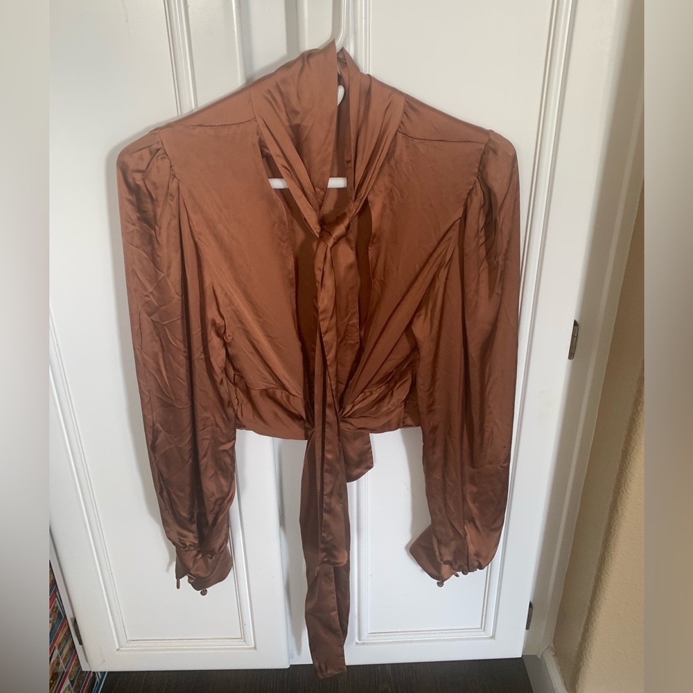 Women’s tie front satin blouse